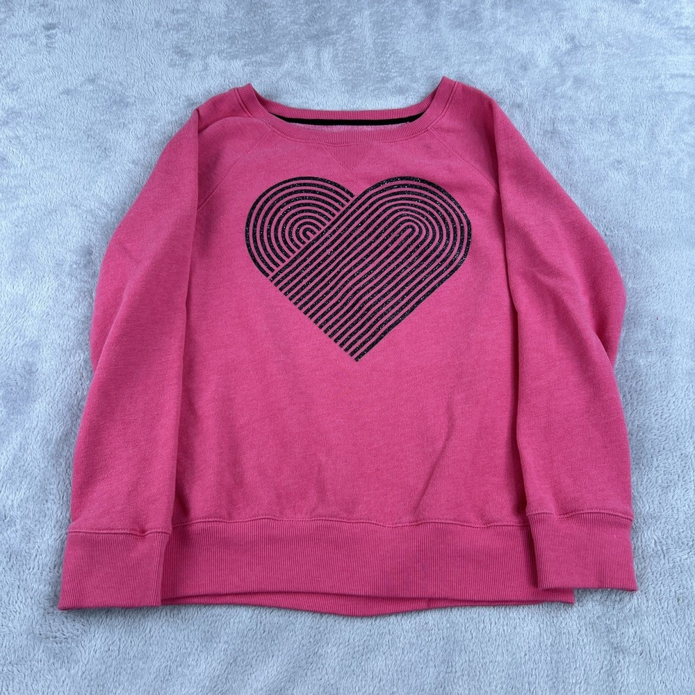 Xhilaration Glitter Heart Graphic Sweatshirt Women's XL Pink Casual Lounge